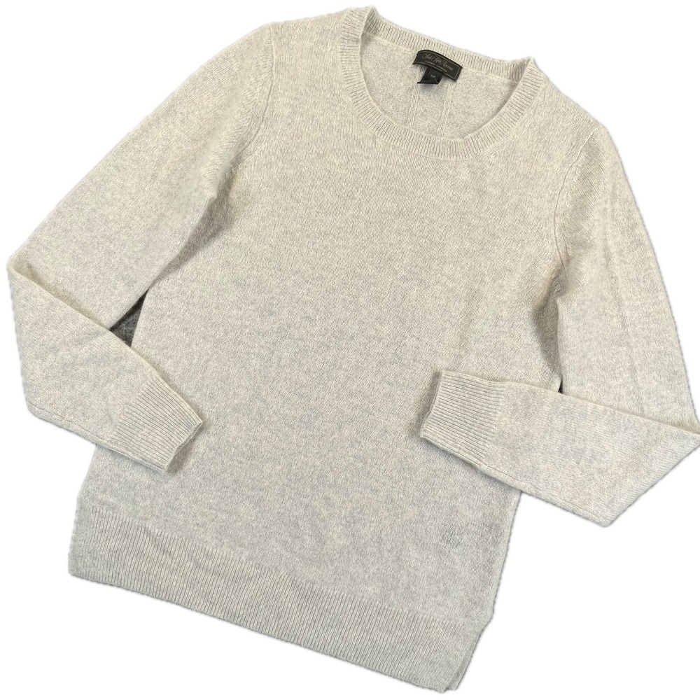 Saks Cashmere Crewneck Sweater S Cream Ivory Luxury Pullover Capsule Minimalist